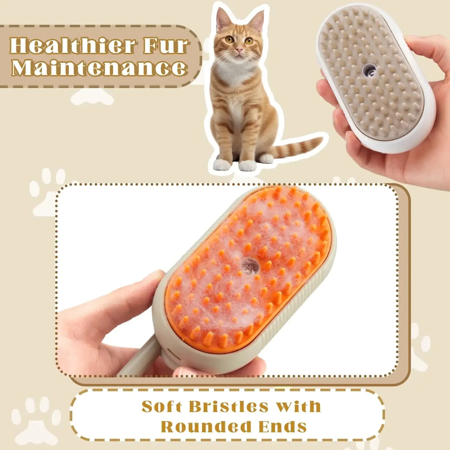 Cat Dog Pet Spray Massage Brush 3 in 1. One Button Steam Spray Folding Rotatable Floating Hair Bath. Hair Removal Brush Comb