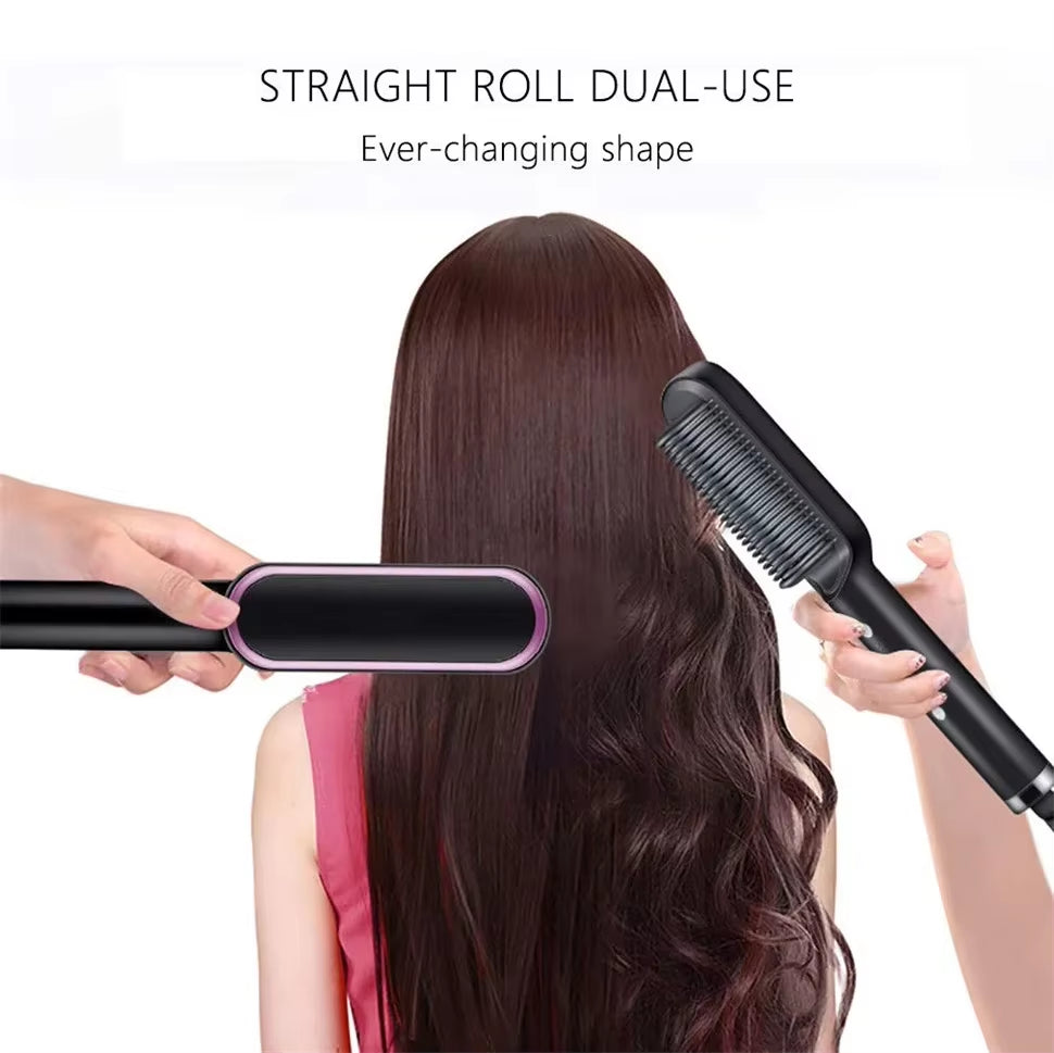 Portable Hair Straightener Brush Hot Comb Ionic Straightening Brush with anti Scald Fast Ceramic Heating 