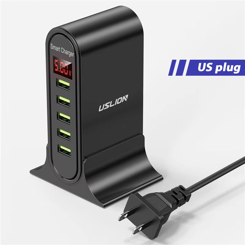 USLION 5 Port USB Charger HUB. Multi USB Charging Station. Dock Desktop Wall Home LED Display Universal New Chargers EU US UK Plug