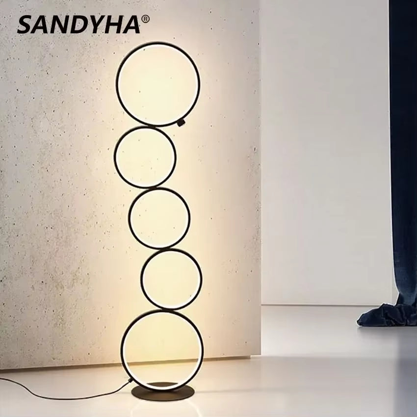 Modern Minimalist LED Floor Lamp Black White Touch Control Circle Standing Lights Living Bedroom Decor Vertical Light Home Decor