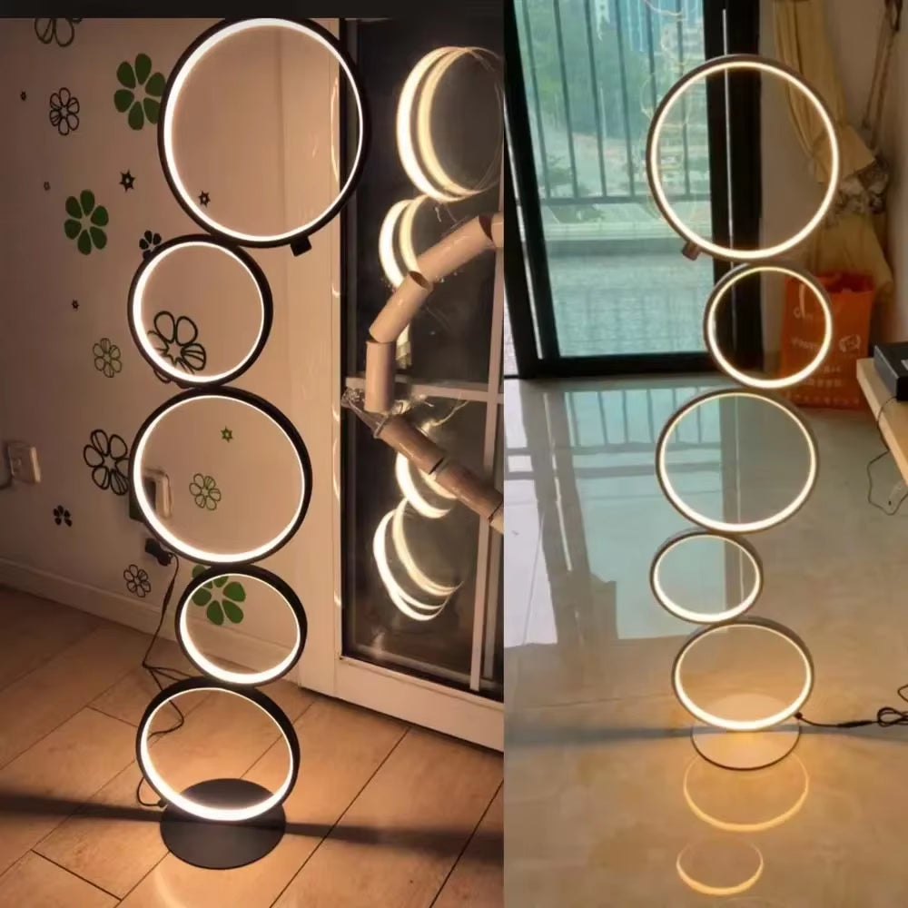 Modern Minimalist LED Floor Lamp Black White Touch Control Circle Standing Lights Living Bedroom Decor Vertical Light Home Decor