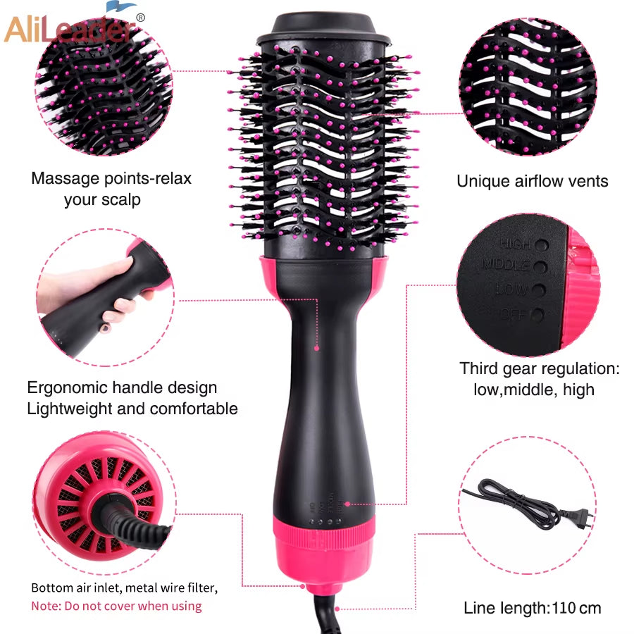 LISAPRO 3 in 1 Hair Dryer Hot Air Brush Volumizer One-Step Hair Dryer & Hair Straightener Curler