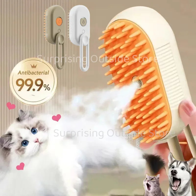 Cat Dog Pet Spray Massage Brush 3 in 1. One Button Steam Spray Folding Rotatable Floating Hair Bath. Hair Removal Brush Comb