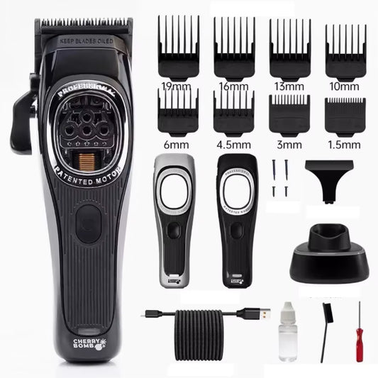 Cherry Bomb Professional Hair Clipper,Professional Hair Clippers with Microchipped Magnetic Motors,3 Guards,Charging Stand