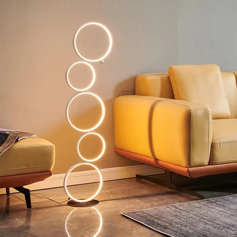 Modern Minimalist LED Floor Lamp Black White Touch Control Circle Standing Lights Living Bedroom Decor Vertical Light Home Decor