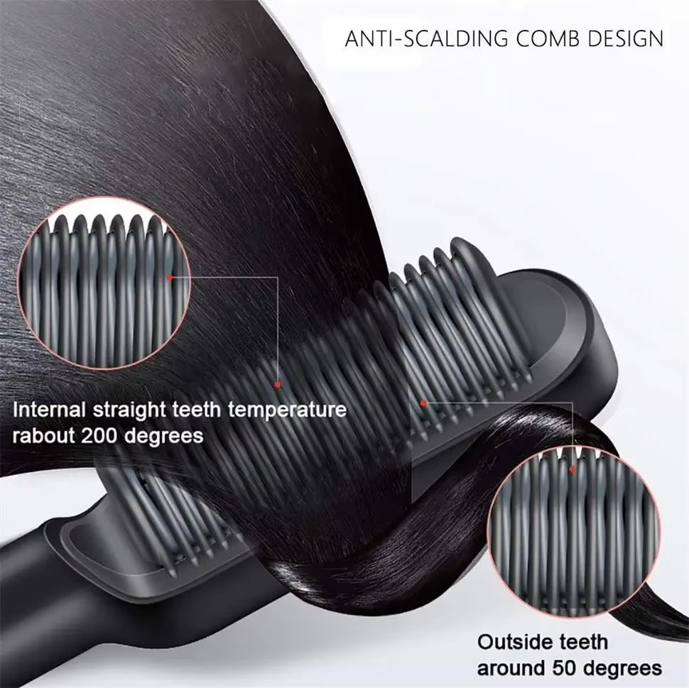 Portable Hair Straightener Brush Hot Comb Ionic Straightening Brush with anti Scald Fast Ceramic Heating 