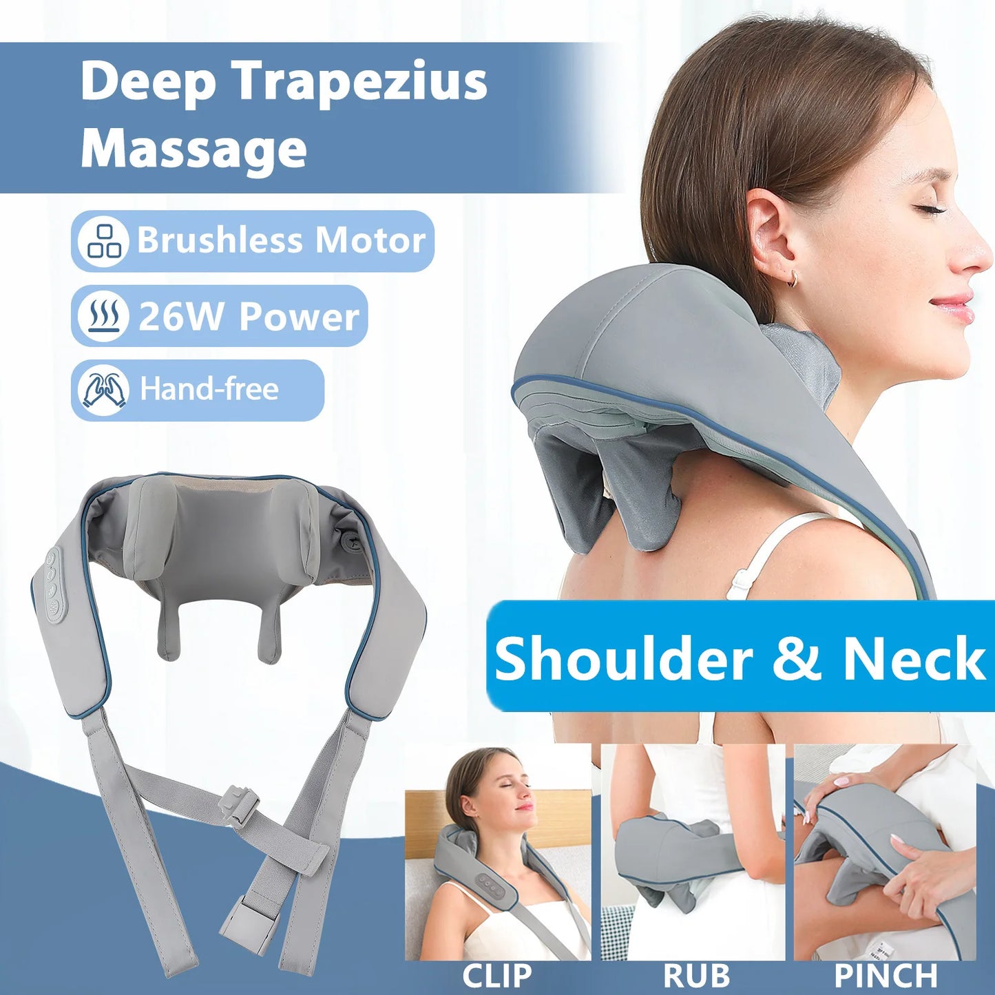 Foreverlily 26W Neck and Shoulder Massager Wireless Shoulder and Back Kneading Massage Shawl. Trapezius Neck Cervical Masajeador