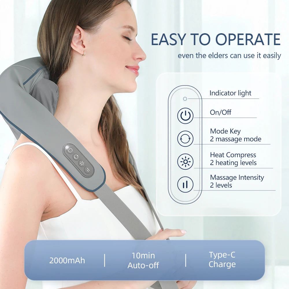 Foreverlily 26W Neck and Shoulder Massager Wireless Shoulder and Back Kneading Massage Shawl. Trapezius Neck Cervical Masajeador