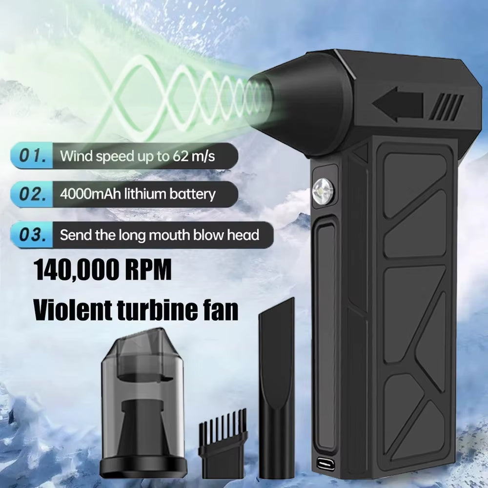 140000 RPM Brushless Motor Electric Turbo Jet Fan. High-Speed Turbo Violent Fan. USB Rechargeable Powerful Dust Blower 6000Mah