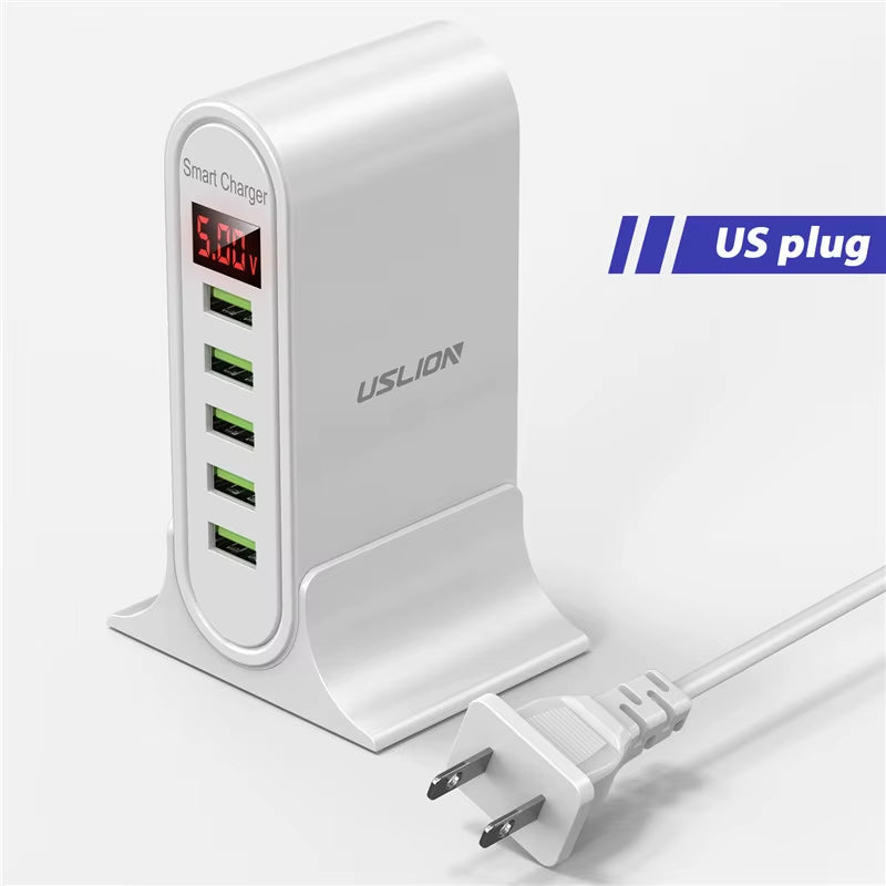 USLION 5 Port USB Charger HUB. Multi USB Charging Station. Dock Desktop Wall Home LED Display Universal New Chargers EU US UK Plug