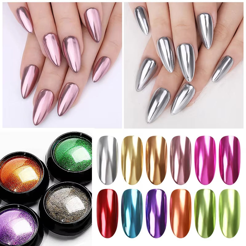 1Box Nail Mirror Glitter Powder Metallic Colorful Dust Metal Effect Nail Glitter