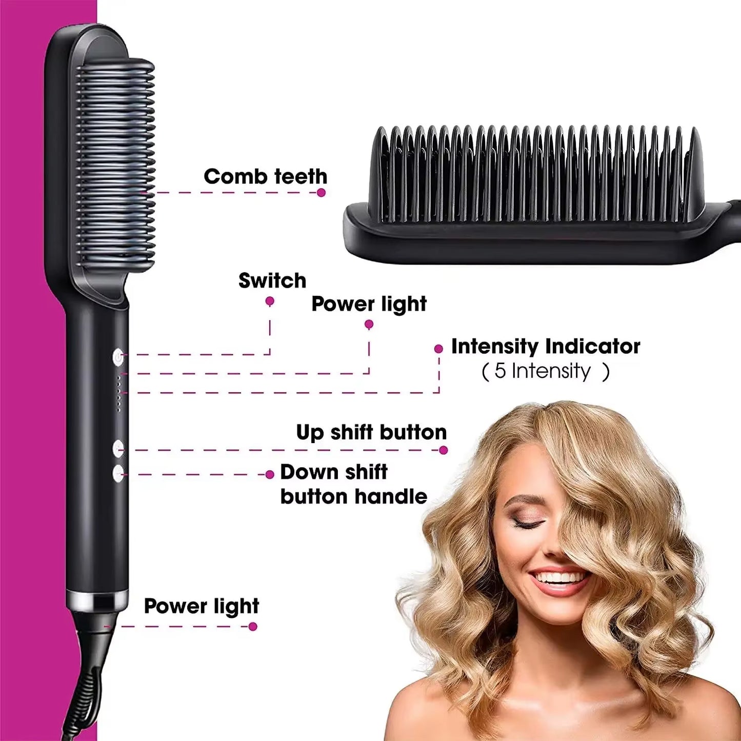 Portable Hair Straightener Brush Hot Comb Ionic Straightening Brush with anti Scald Fast Ceramic Heating 