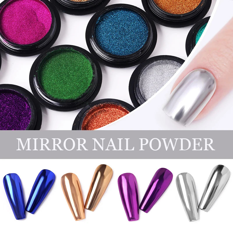 1Box Nail Mirror Glitter Powder Metallic Colorful Dust Metal Effect Nail Glitter